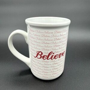 Gibson Home Believe Coffee Mug White Red Pink Script Inspirational Ceramic Cup